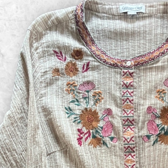 Coldwater Creek Tops - Coldwater Creek Embroidered Beige Blouse SZ LG